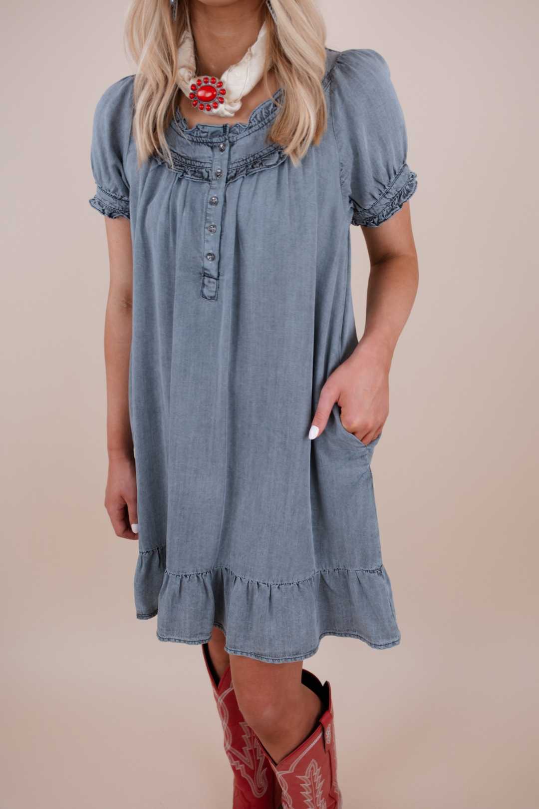 Mini Ruffle Black Denim Dress