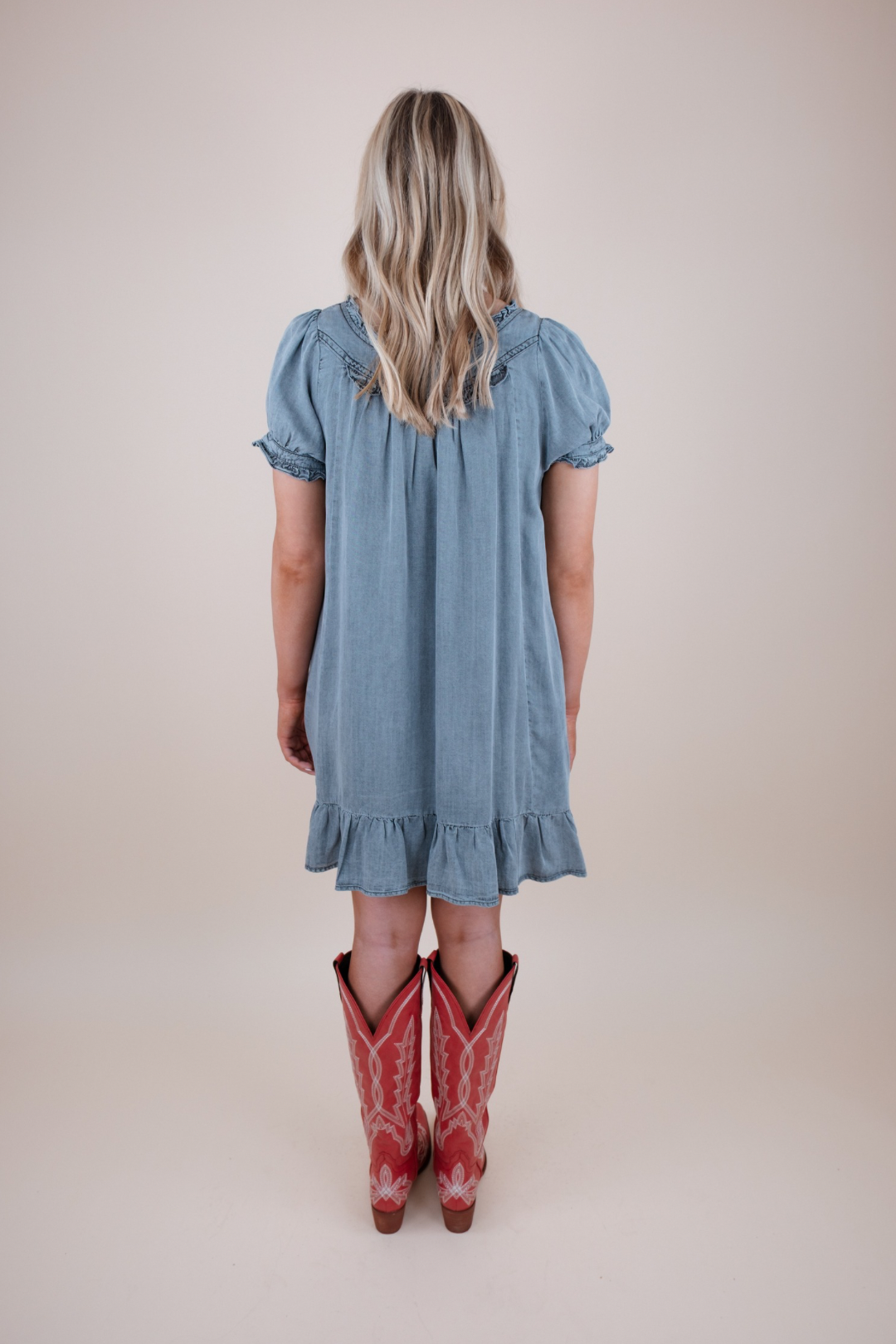 Mini Ruffle Black Denim Dress