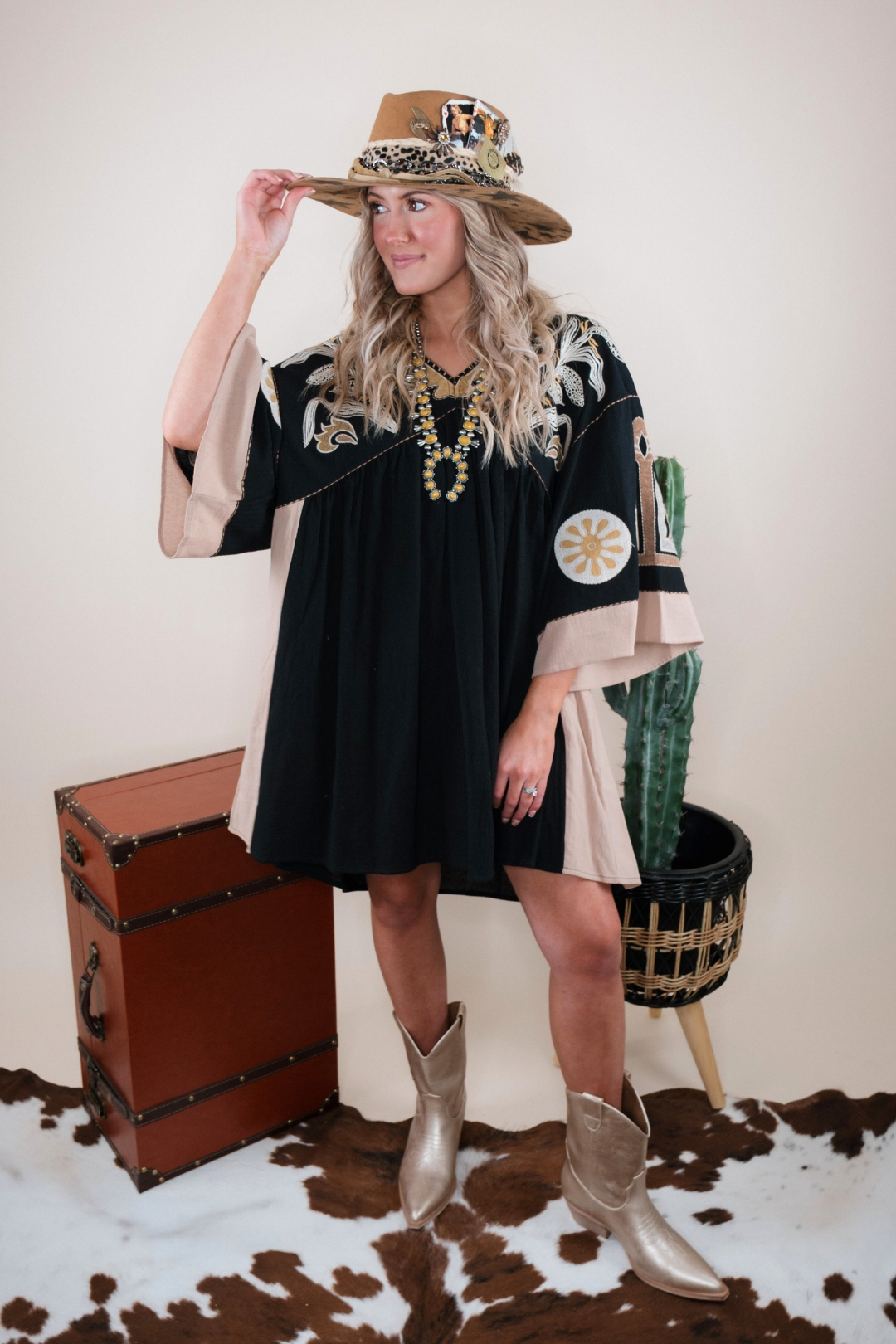 Spring Western Mini Dress - Black