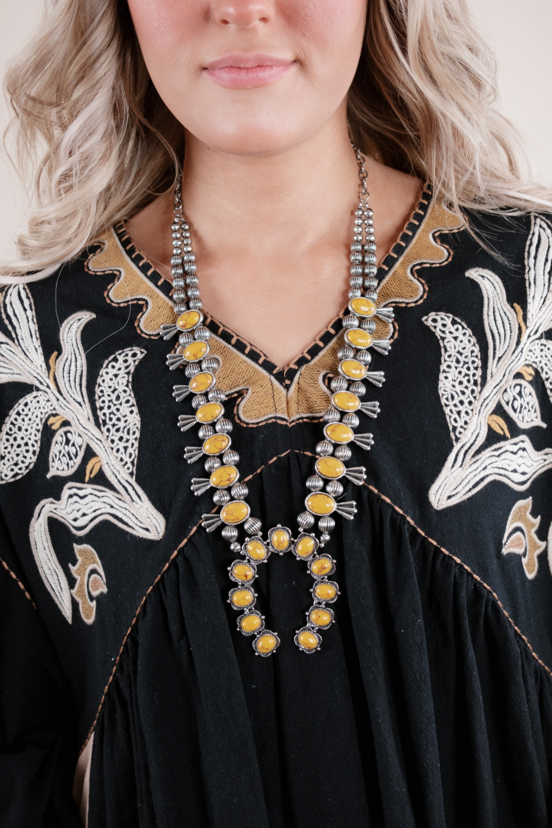 Mustard Bloom Squash Blossom Necklace