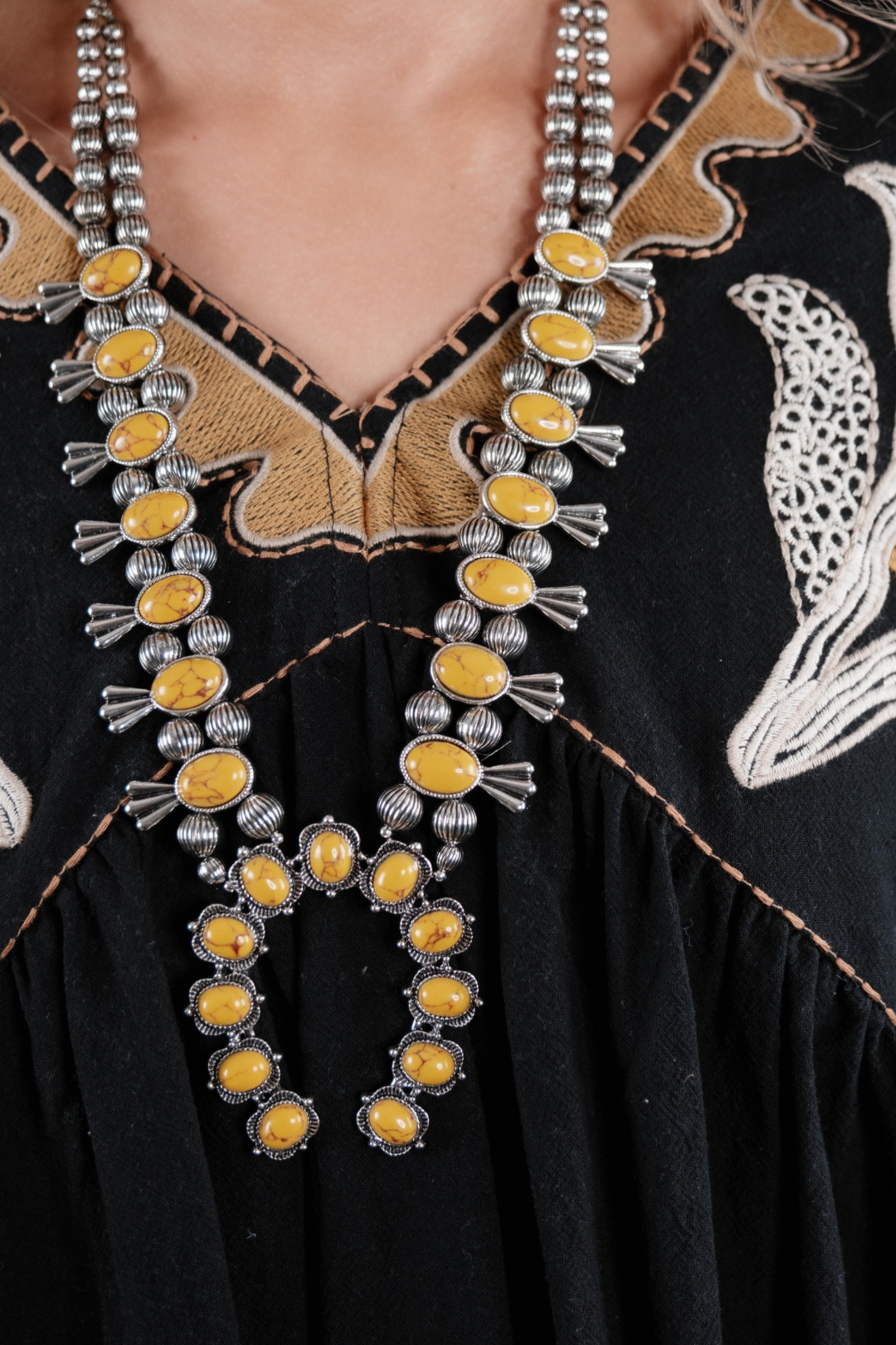 Mustard Bloom Squash Blossom Necklace