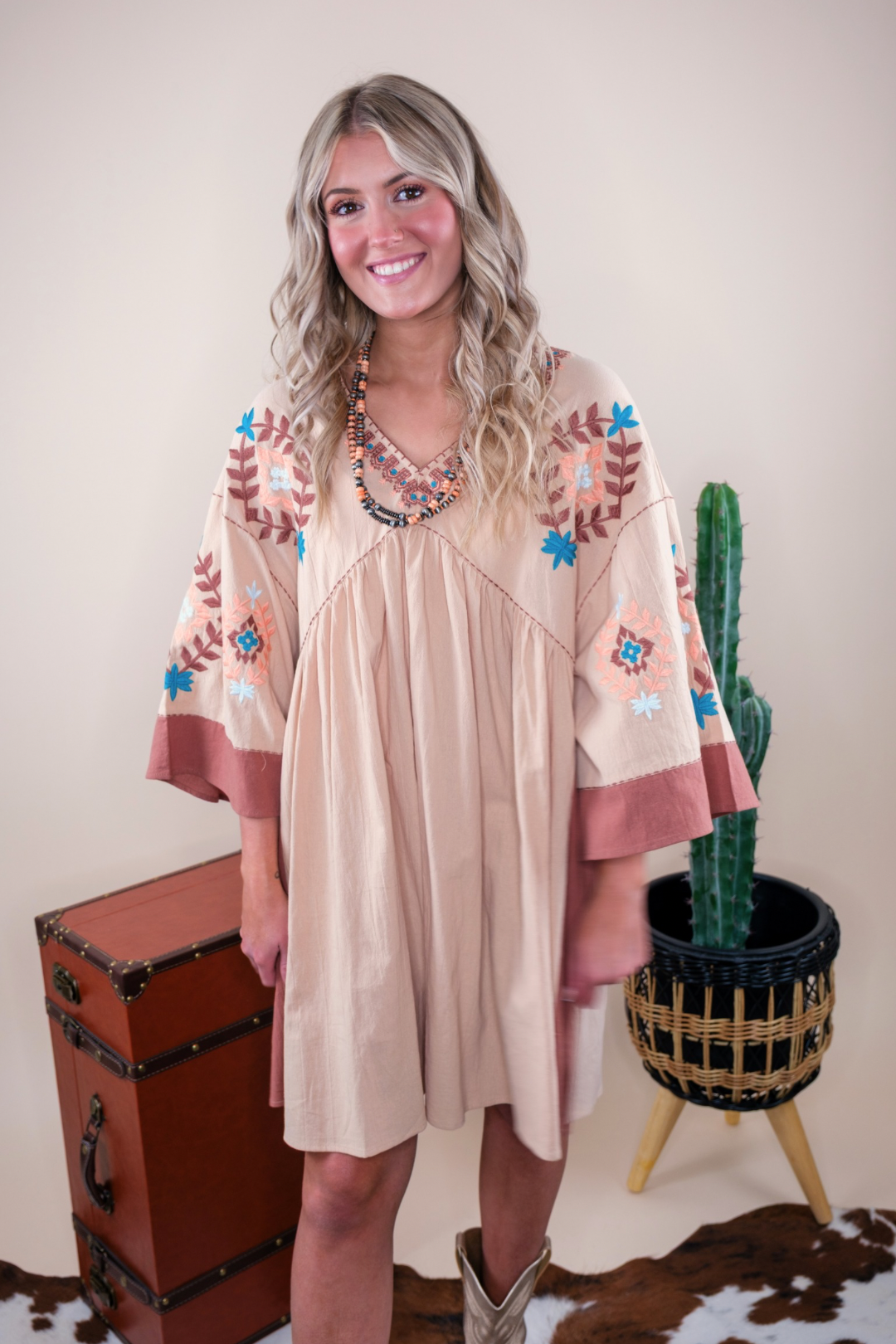 Spring Western Mini Dress - Natural