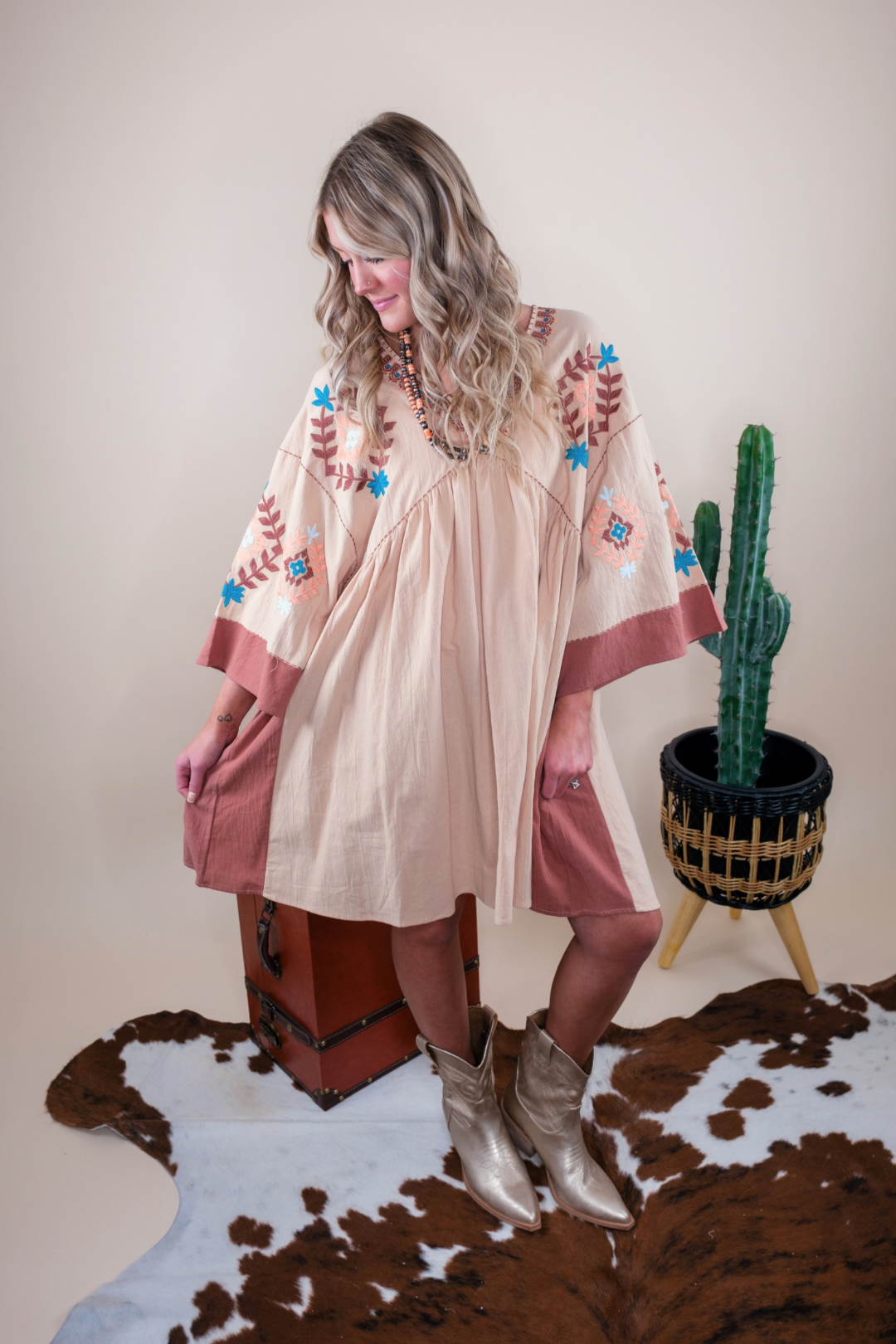 Spring Western Mini Dress - Natural