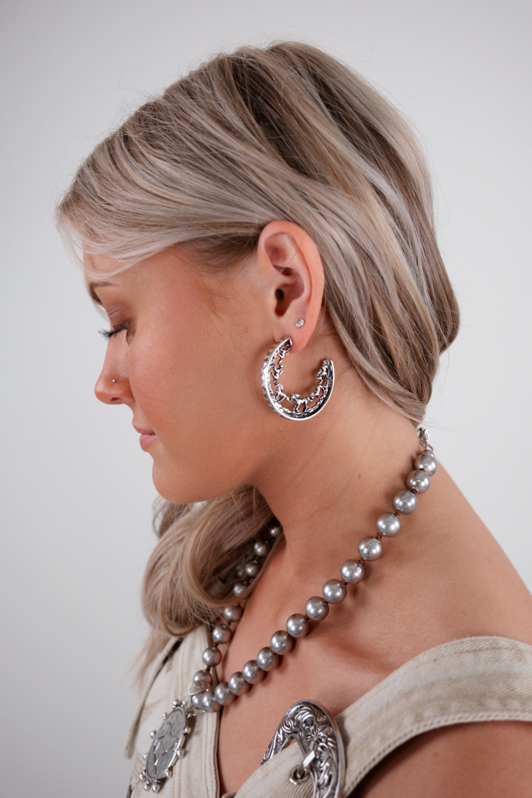 Silver Horseshoe Trail Half Hoop Earrings