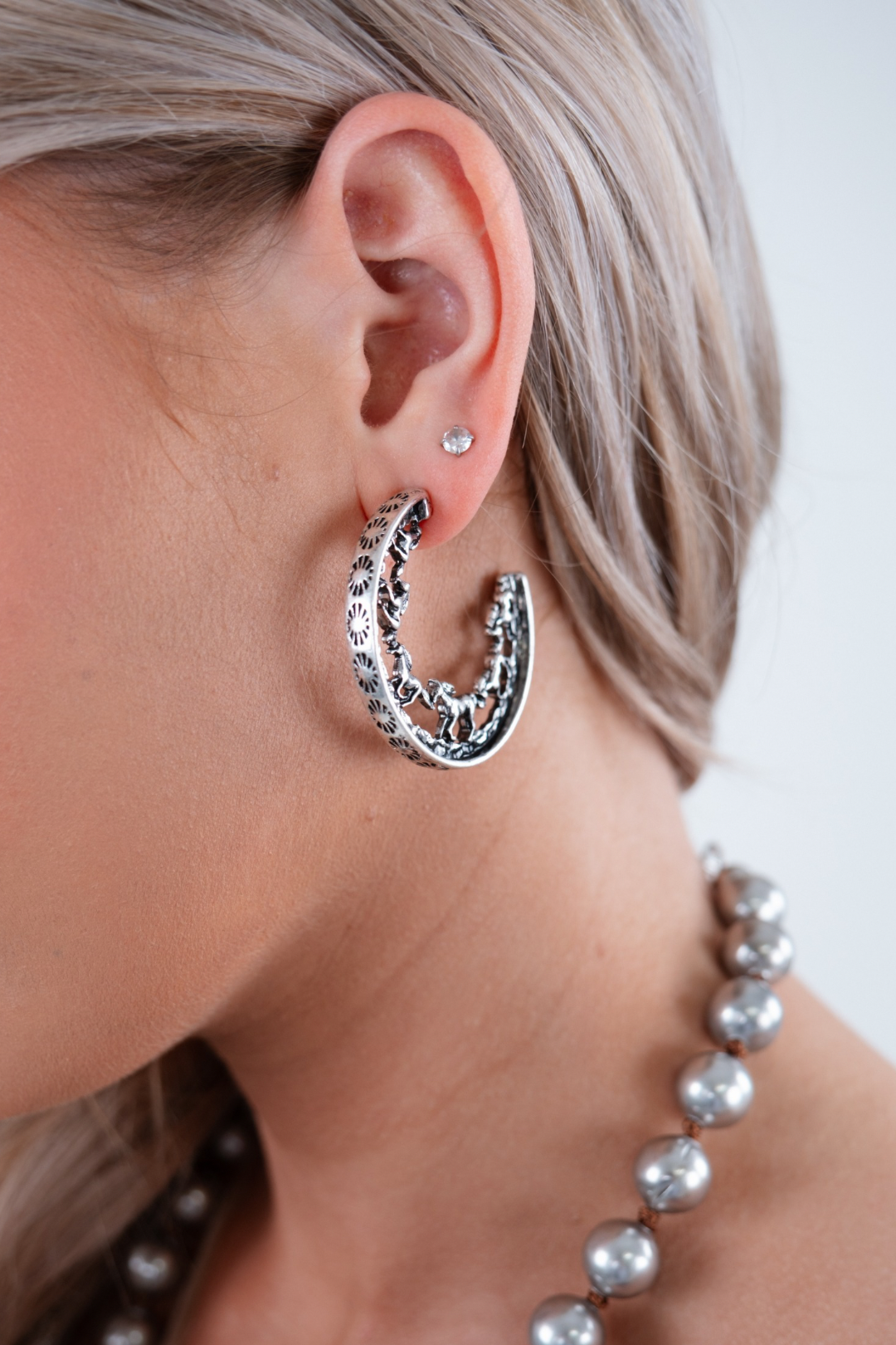 Silver Horseshoe Trail Half Hoop Earrings