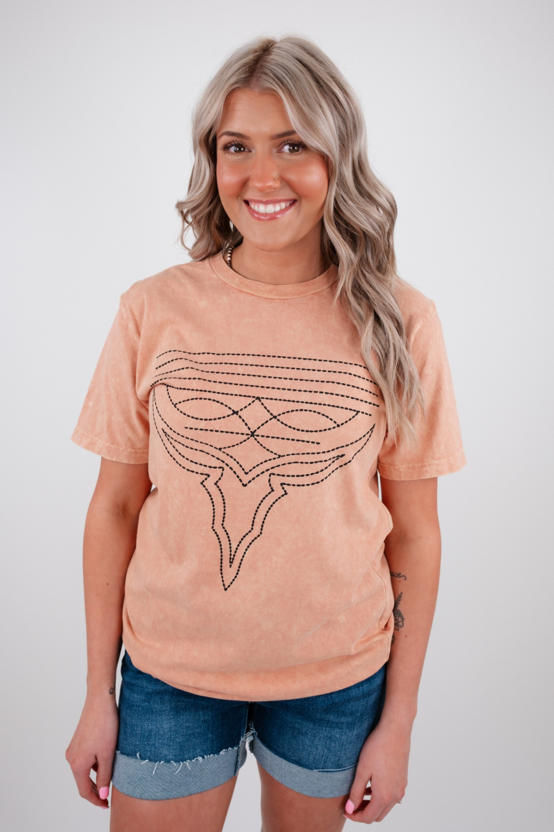 Boot Stitch Graphic T - Coral
