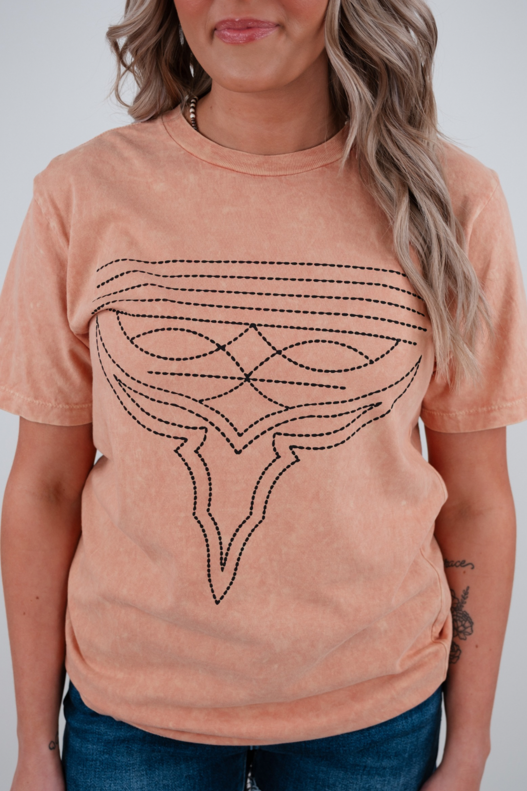 Boot Stitch Graphic T - Coral
