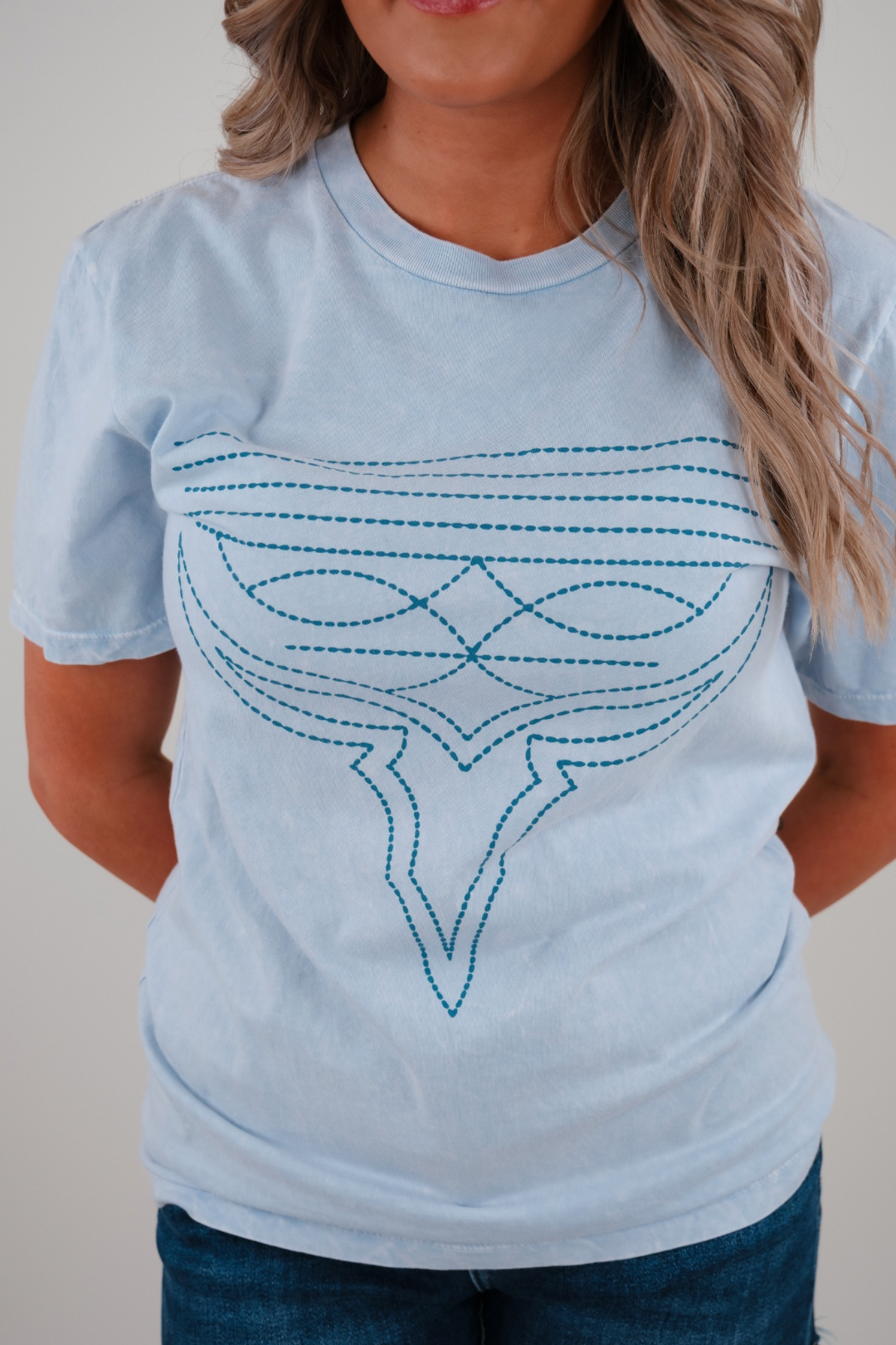 Boot Stitch Graphic T - Light Blue