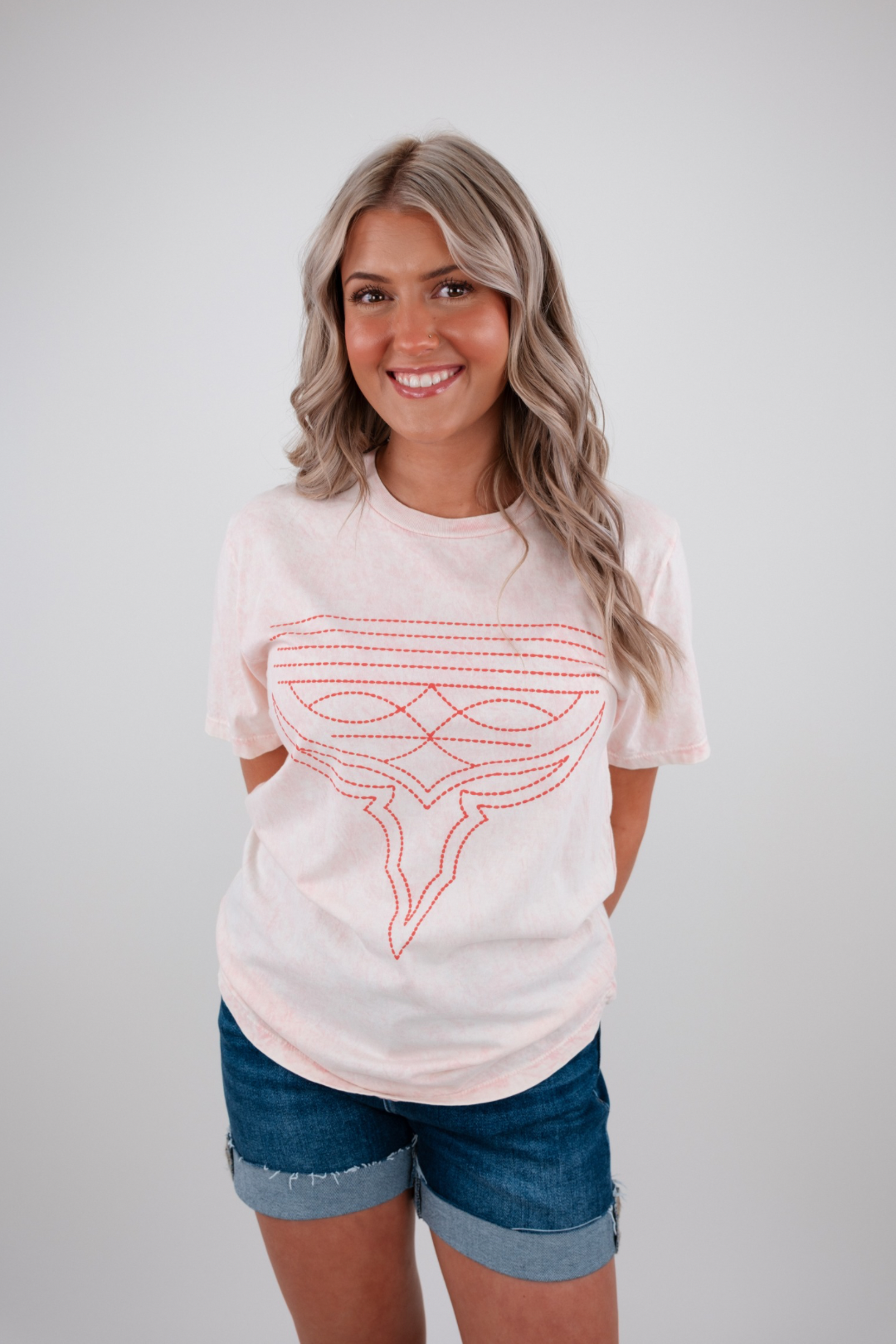 Boot Stitch Graphic T - Baby Pink