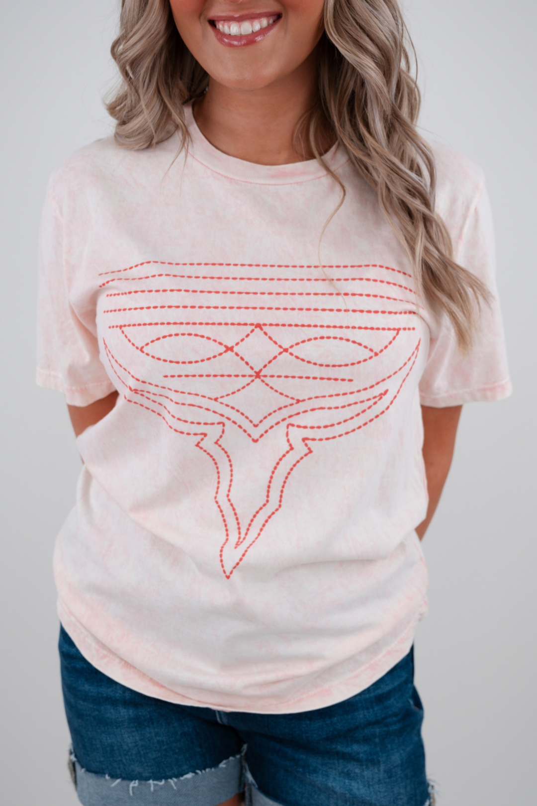Boot Stitch Graphic T - Baby Pink