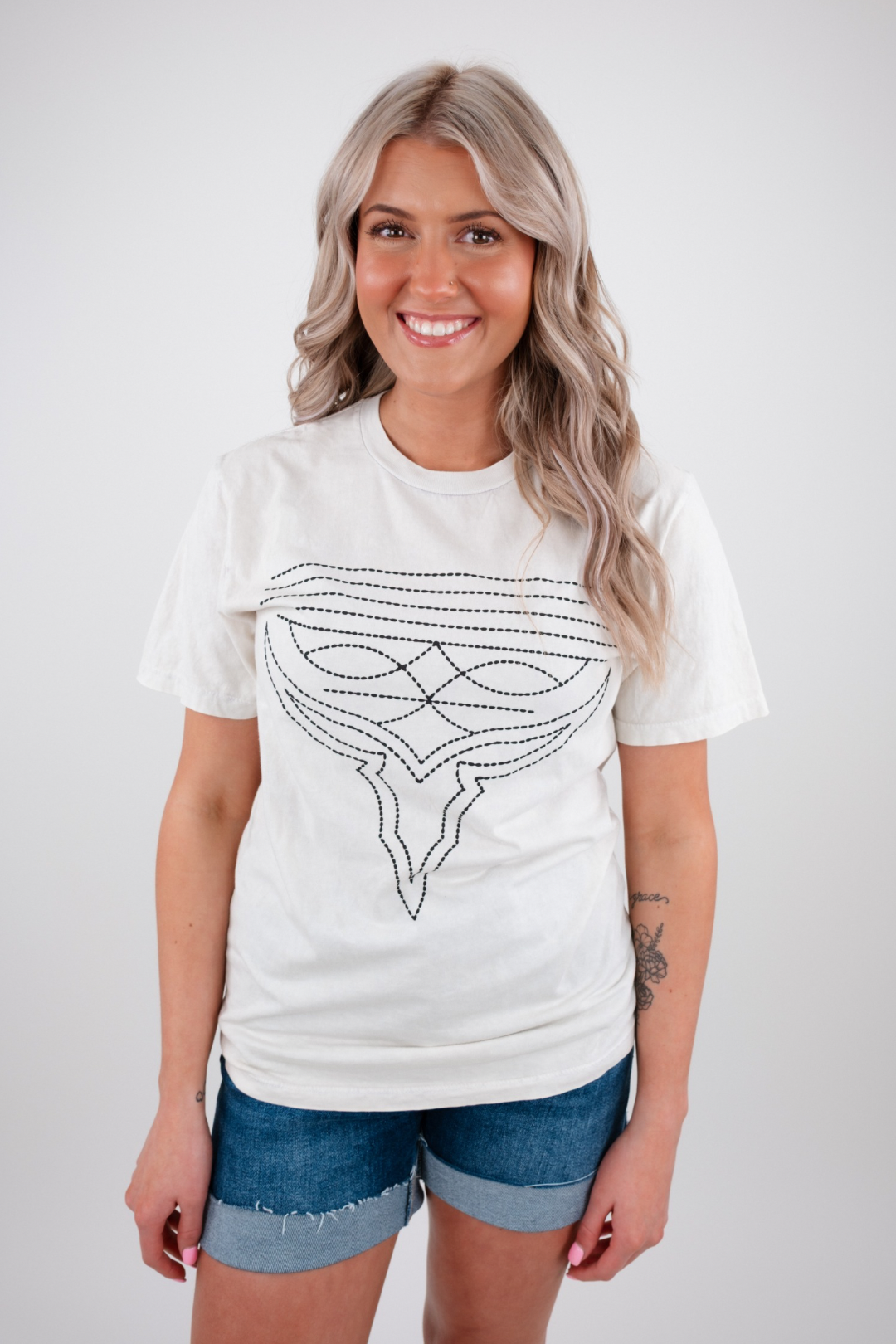 Boot Stitch Graphic T - Ivory