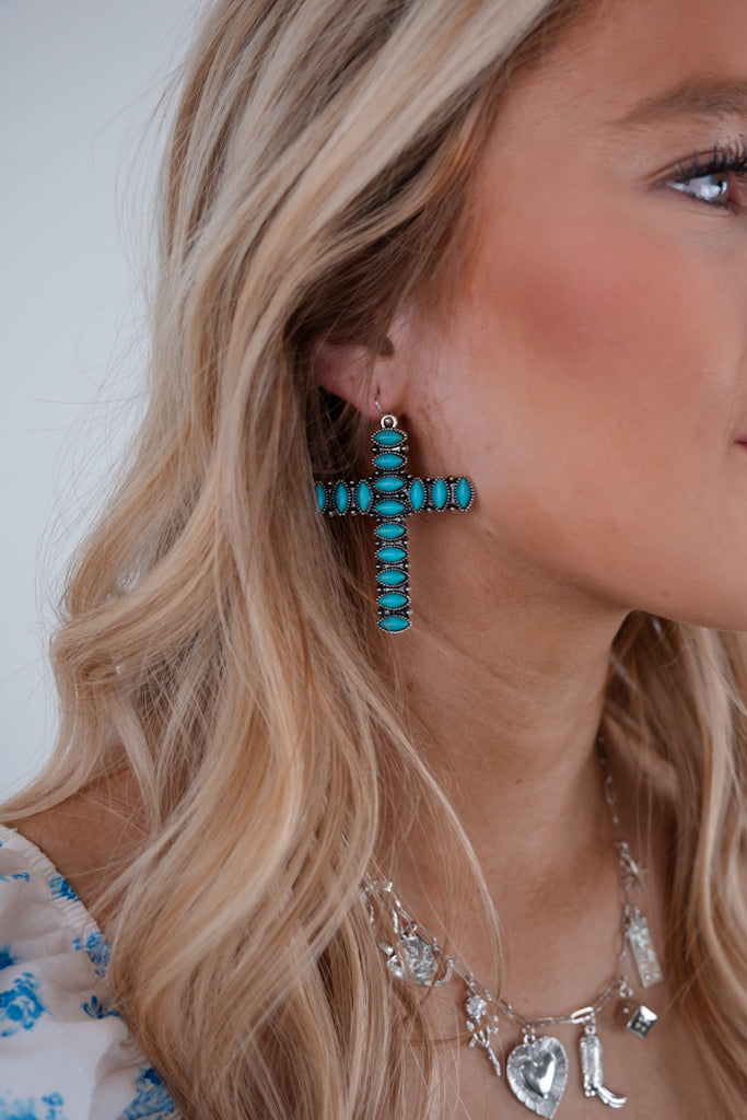 Turquoise Cross Dangle Earrings