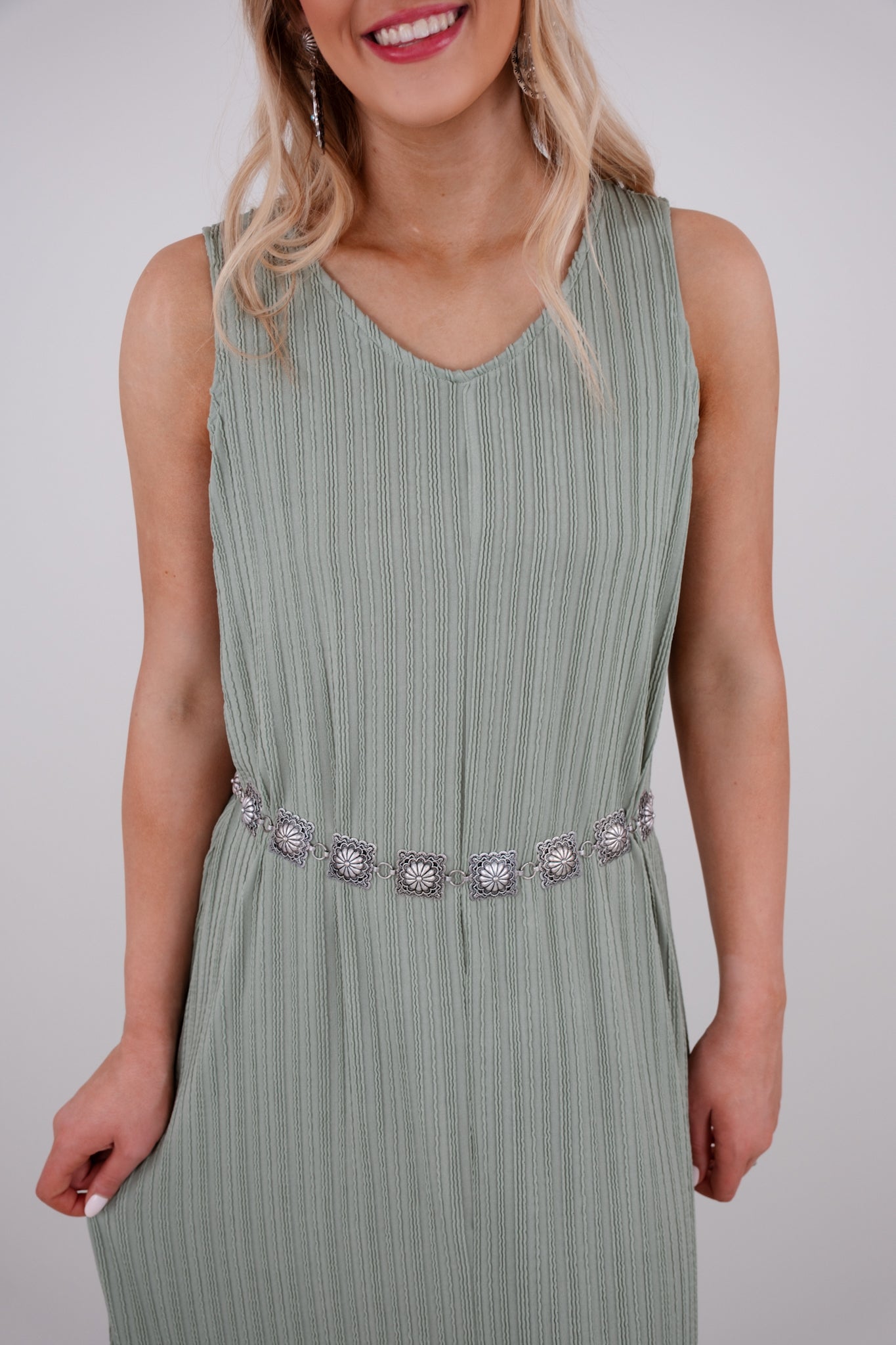 Ribbed Stitched Dress - Sage