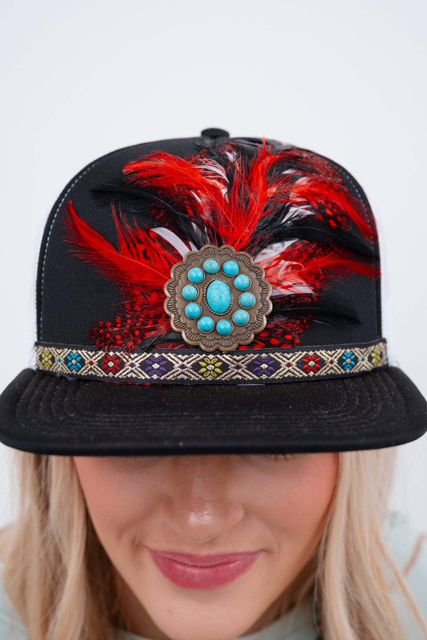 Feathered Frontier Trucker Hat - Black