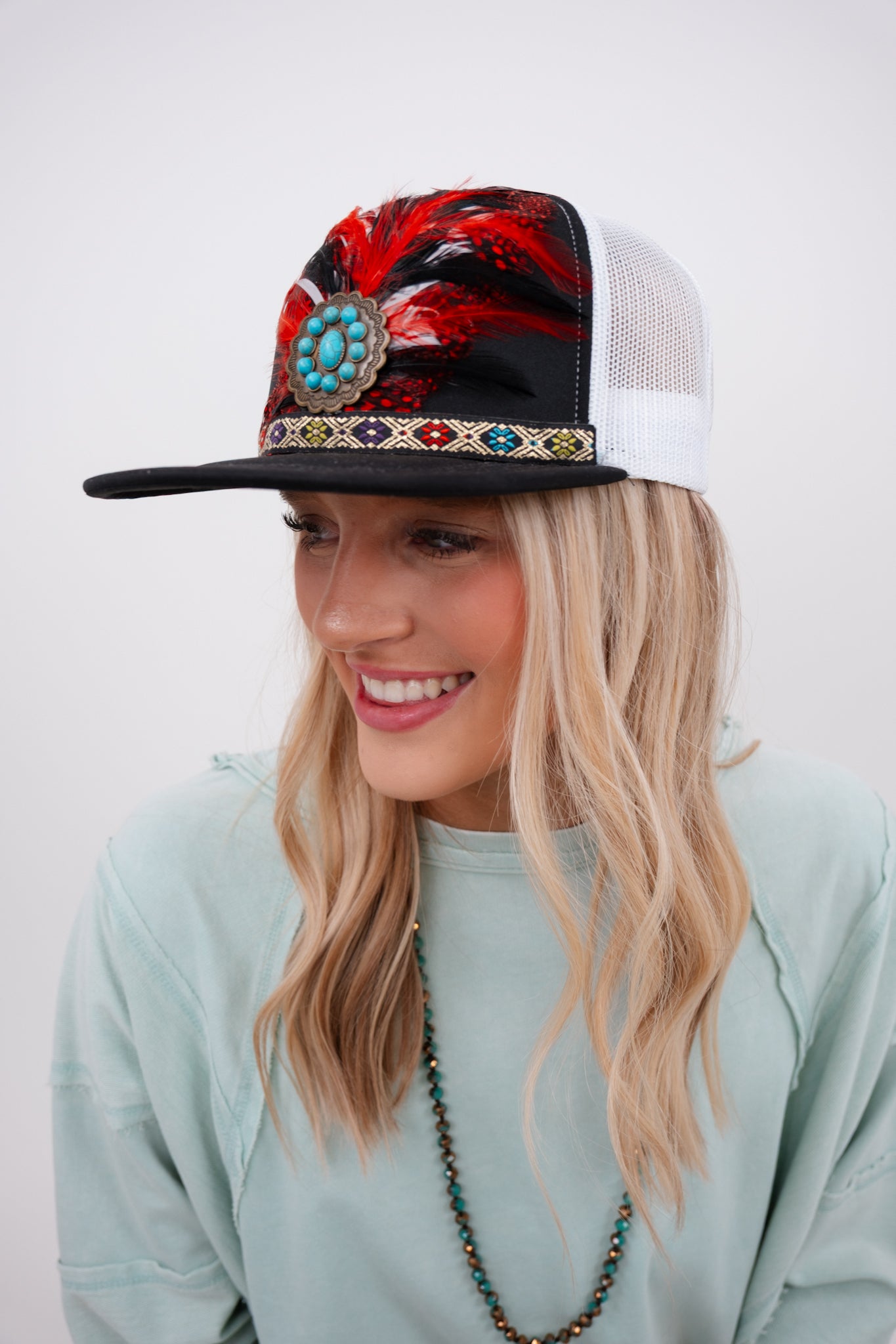 Feathered Frontier Trucker Hat - Black