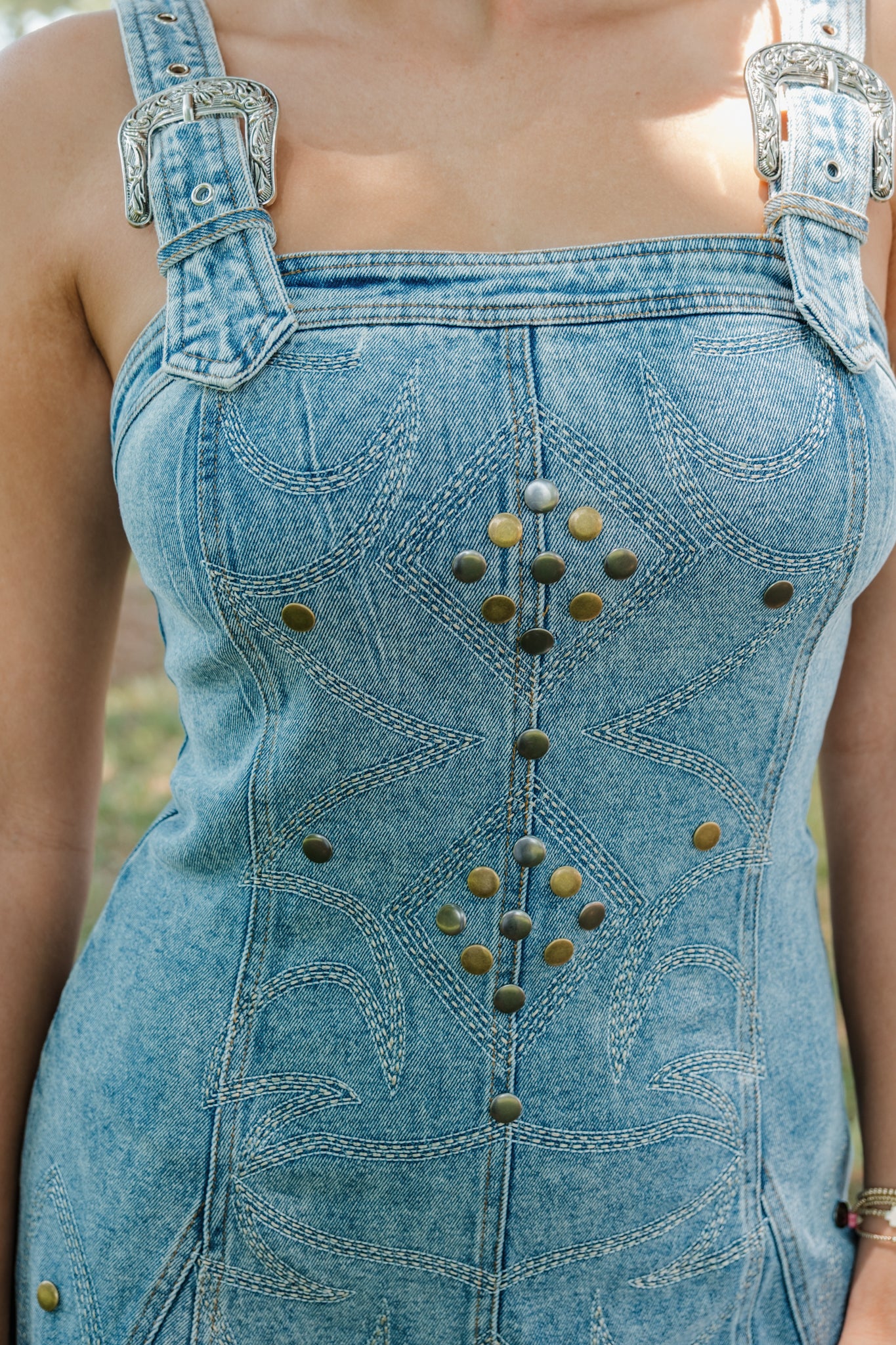 Buckled Beauty Overall Dress - Denim