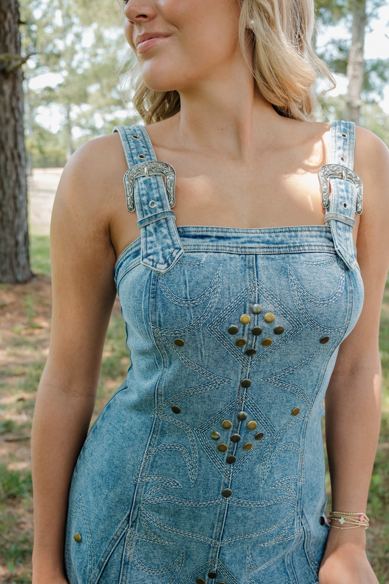 Buckled Beauty Overall Dress - Denim