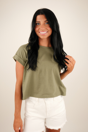 Simply Cropped Basic Tee – Olive