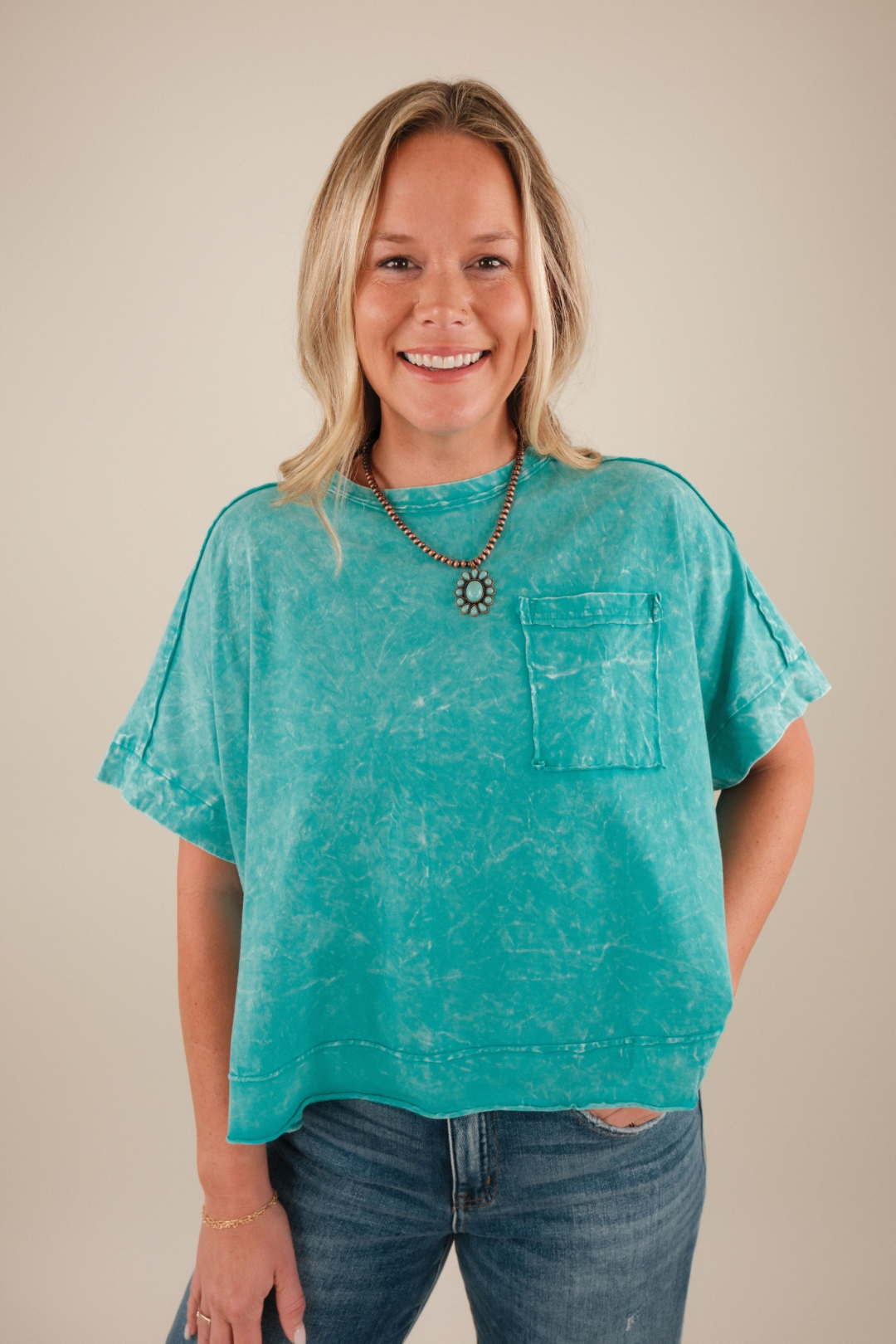 Everyday Edgy Pocket Tee - Turquoise