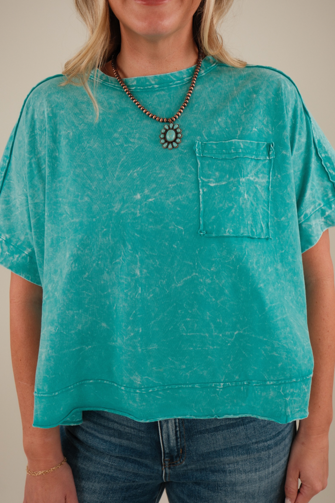 Everyday Edgy Pocket Tee - Turquoise
