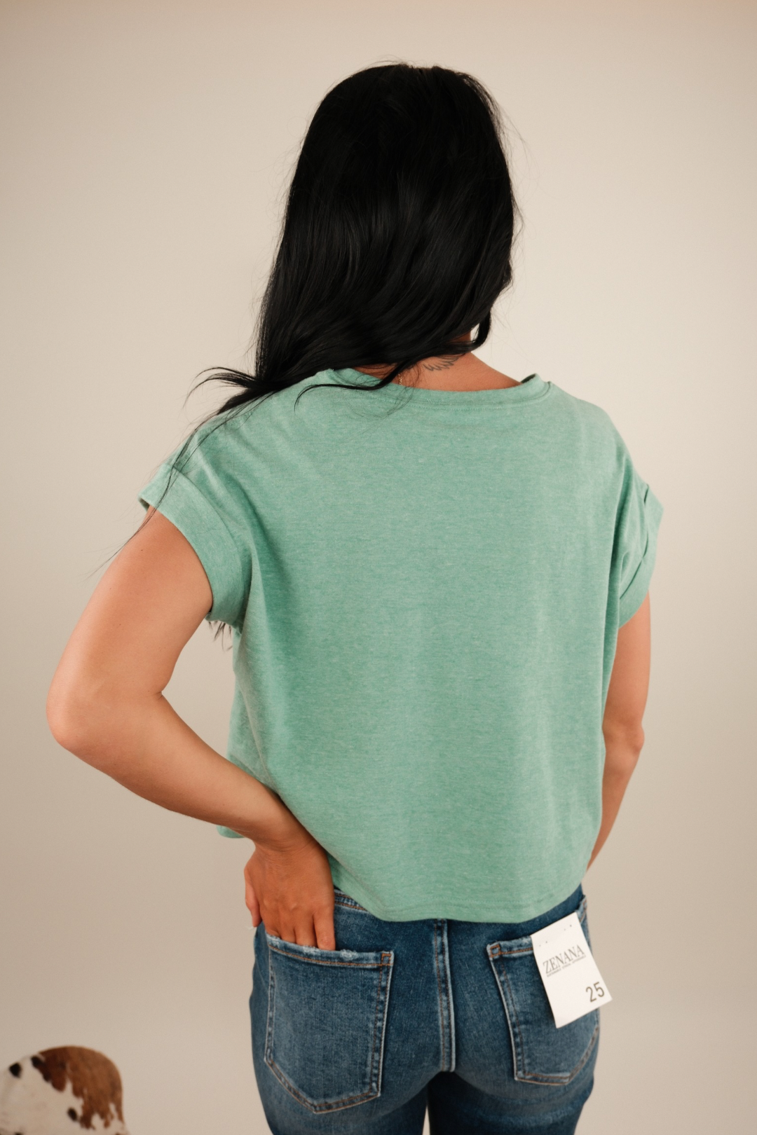 Simply Cropped Basic Tee – Heather Green