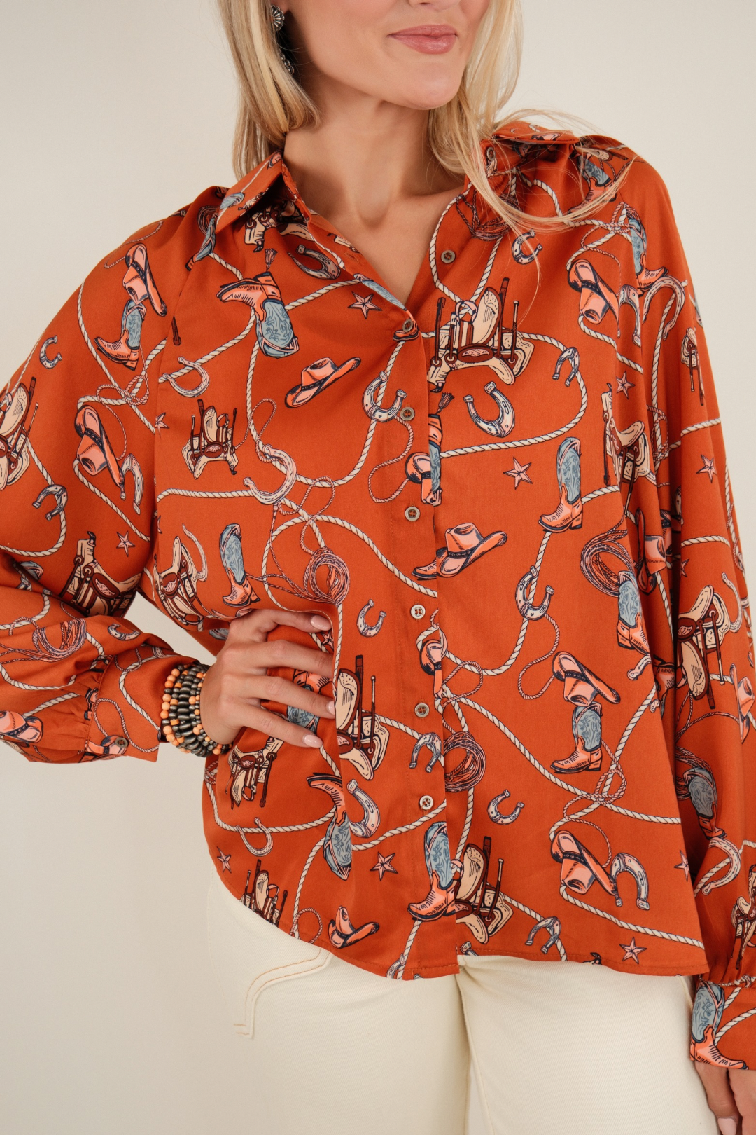 Bronc & Burnt Silk Button Down