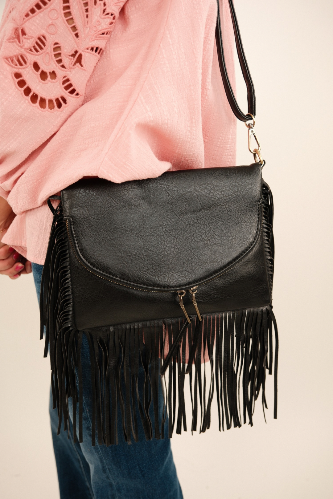 Wild Fringe Crossbody - Black