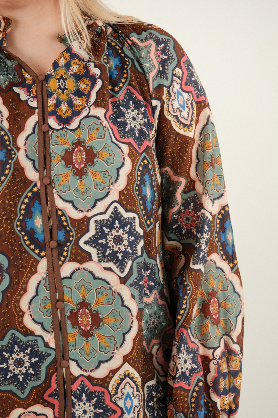 Western Mandala Ruffle Collar Blouse