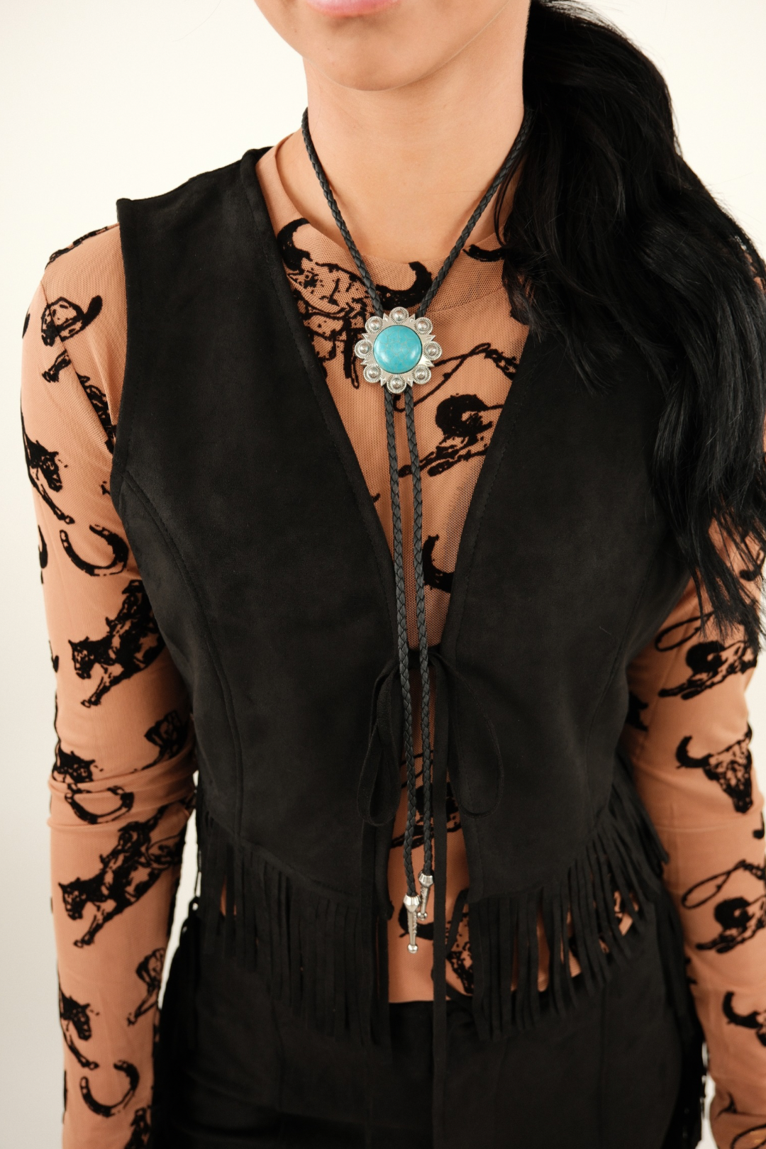 Turquoise Trails Leather Bolo Tie