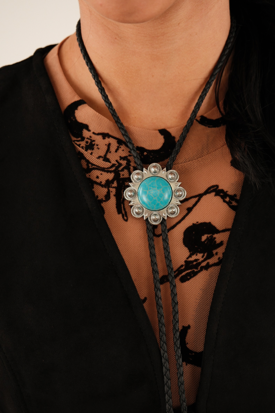 Turquoise Trails Leather Bolo Tie