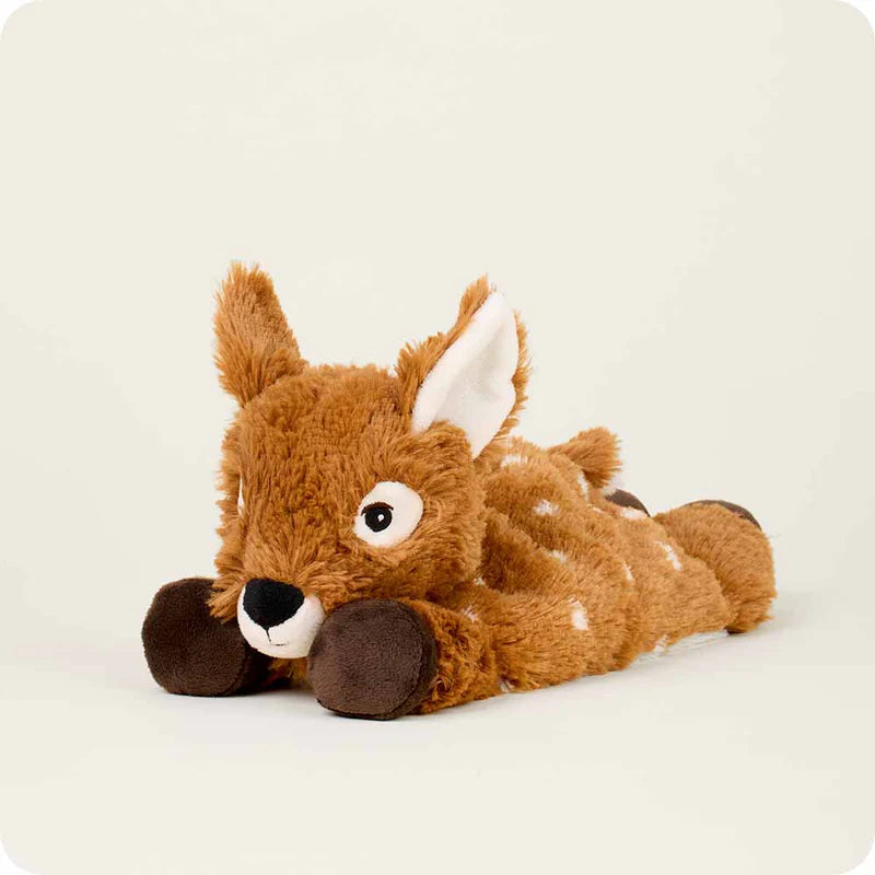 Side profile of Laying Down Deer Warmies Plush showing cozy brown fur, resting pose, and soothing lavender-filled design.