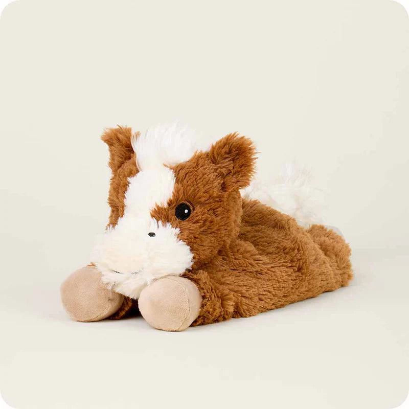 Side profile of Laying Down Horse Warmies Plush showing cozy brown fur, resting pose, and soothing lavender-filled design.