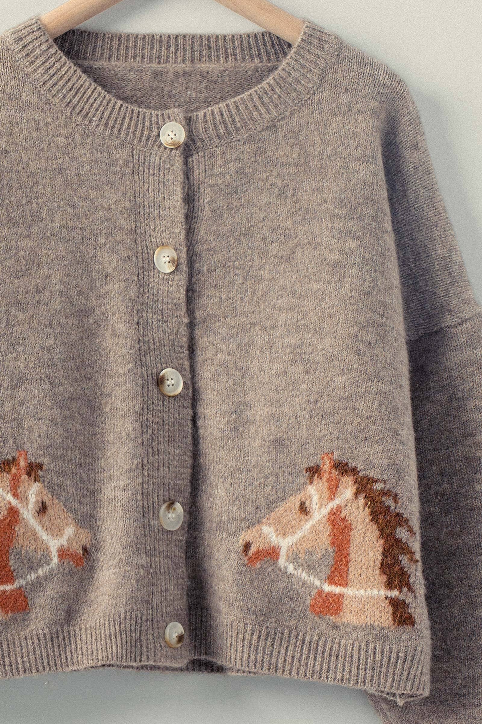 Reined In Cardigan, light mocha knit cropped cardigan with cozy western style and flattering cowgirl fit.
