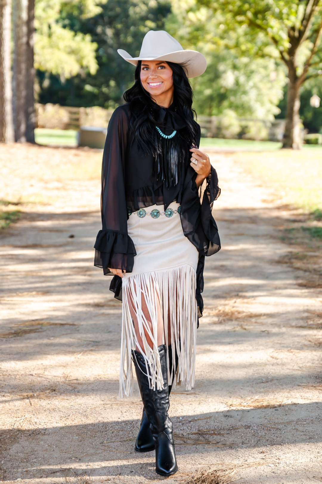Ivory Outlaw Fringe Skirt