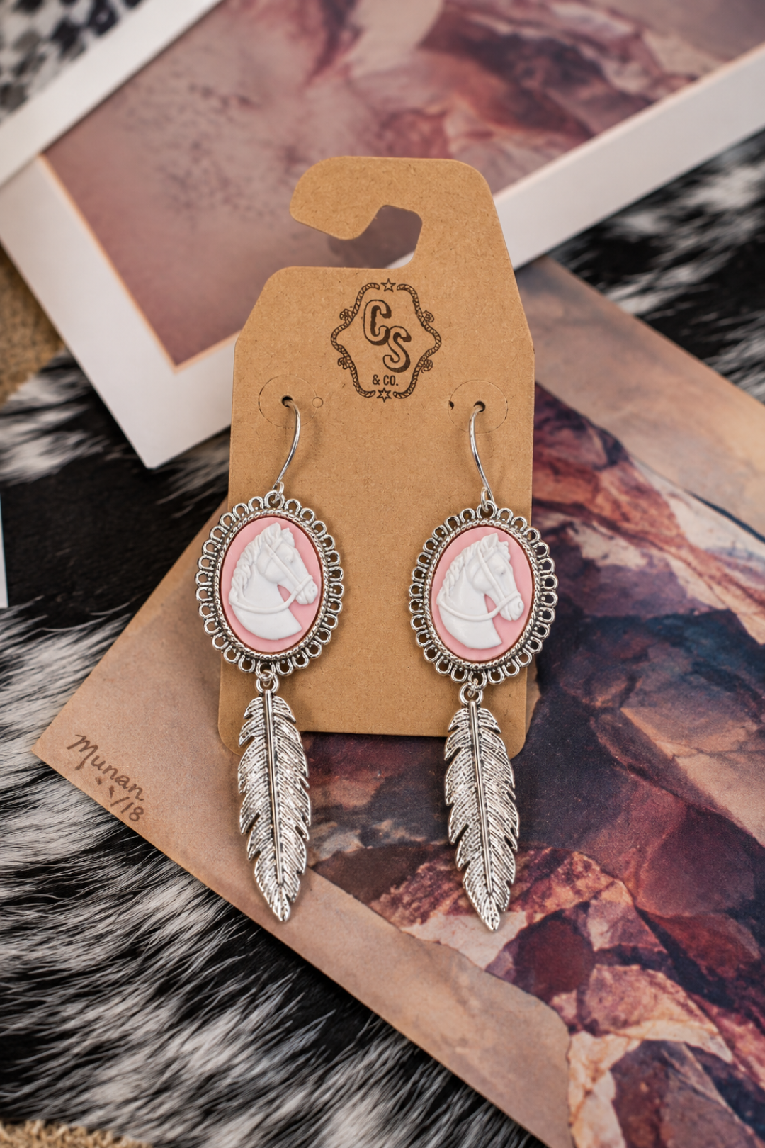 Horse Cameo Bezel Earrings