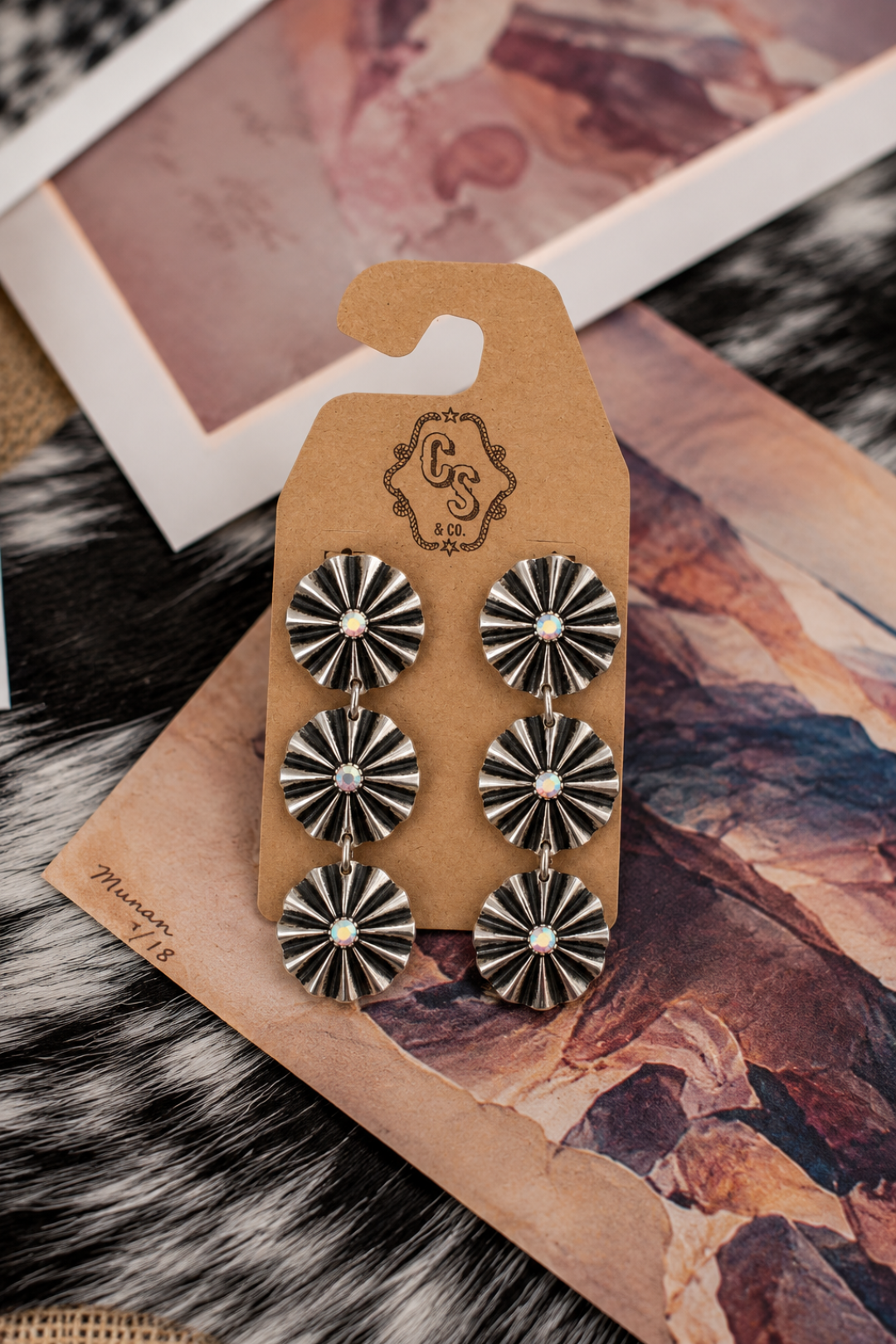 Western Silver Starburst Drop Earrings