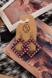 Stone Diamond Shape Earrings - Pink