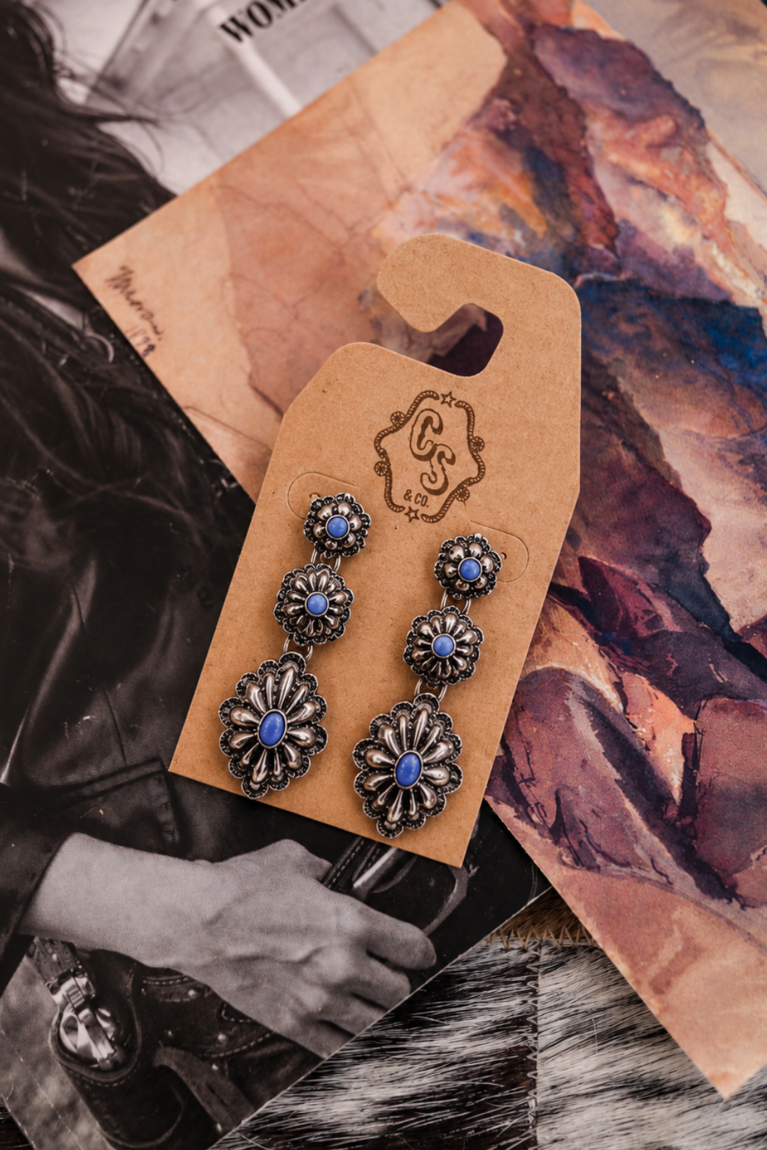 Western Denim Stone Concho Earrings