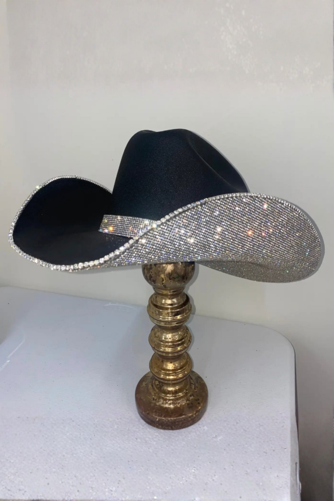 Rhinestone Cowgirl Hat - Square Shaped Black & Crystal Hat