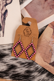 Stone Bead Diamond Shape Earrings - Pink