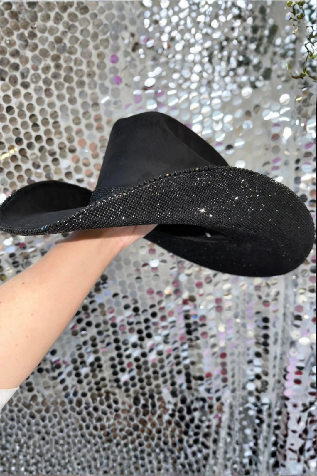 Rhinestone Cowgirl Hat - Black Suede