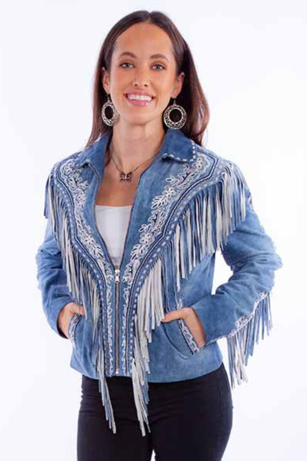 Scully Blue Fringe Leather Jacket