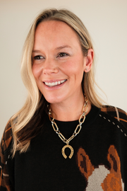 Western Luck Mixed Metal Necklace featuring silver and gold interlocking chain and horseshoe pendant — modern cowgirl statement jewelry.