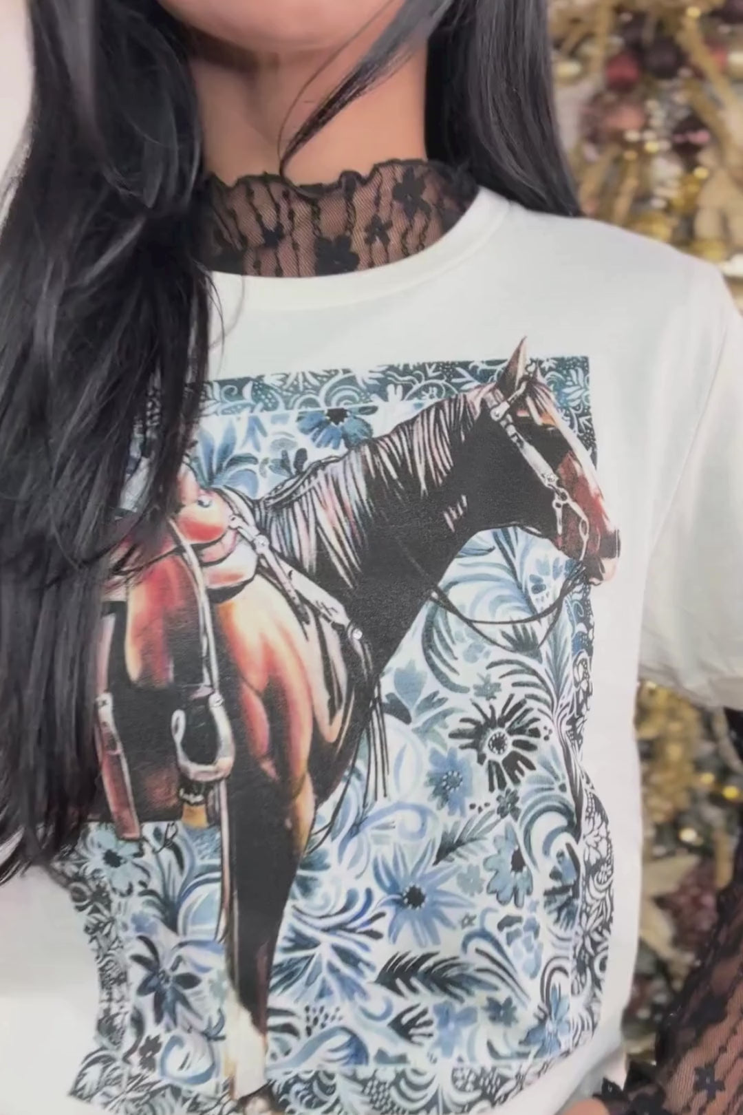 Load video: Floral Saddle Horse Graphic Tee